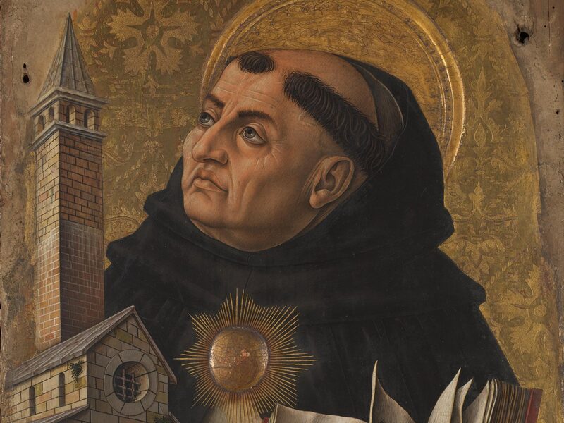 Santo Tomás de Aquino, con el sol sobre el pecho, de Carlo Crivelli, en la oración para aprobar un examen