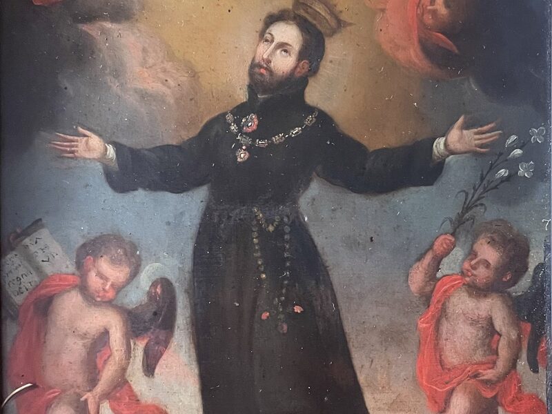 San Cayetano con los brazos abiertos y el hábito de clérigo regular, pintura del siglo XVIII
