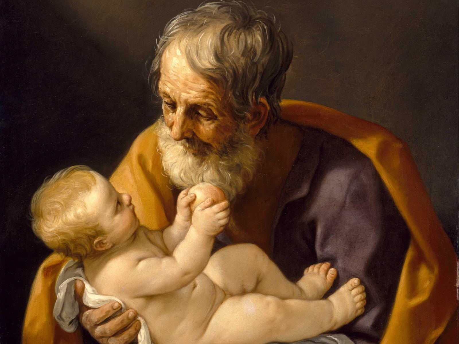 San José con el Niño Jesús en brazos, pintado por Guido Reni