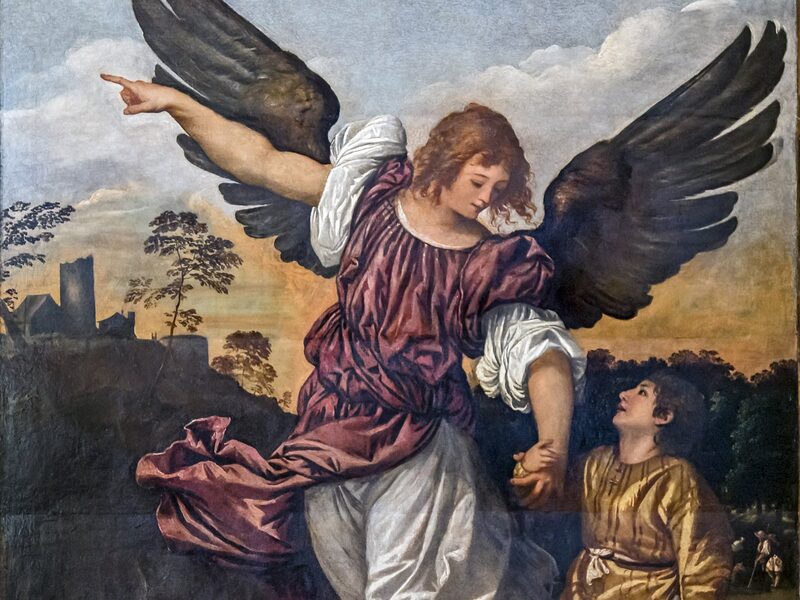 San Rafael Arcángel guiando al joven Tobías, pintado por Tiziano