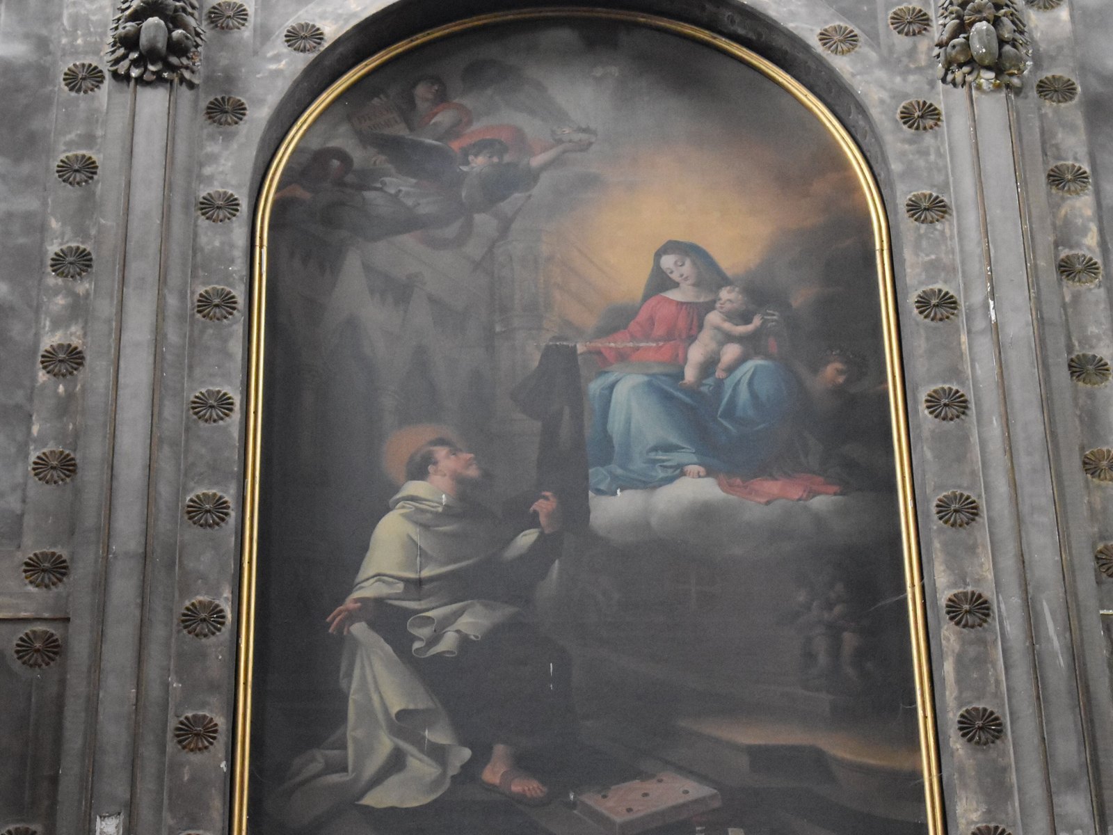 La Virgen del Carmen con el Niño entrega el escapulario a san Simón Stock, pintura de Gregorio Boari